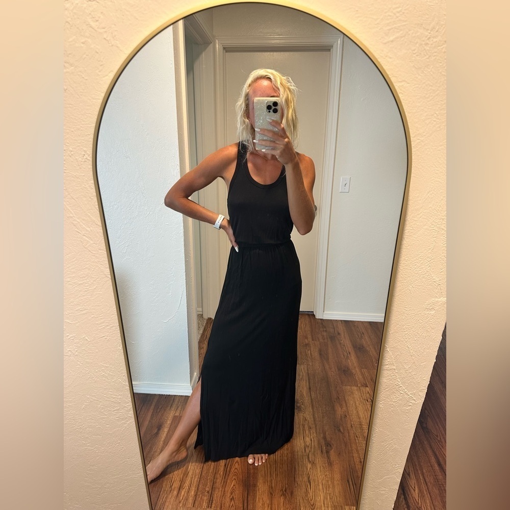 J. Crew black long maxi dress with cinched waist​​​​